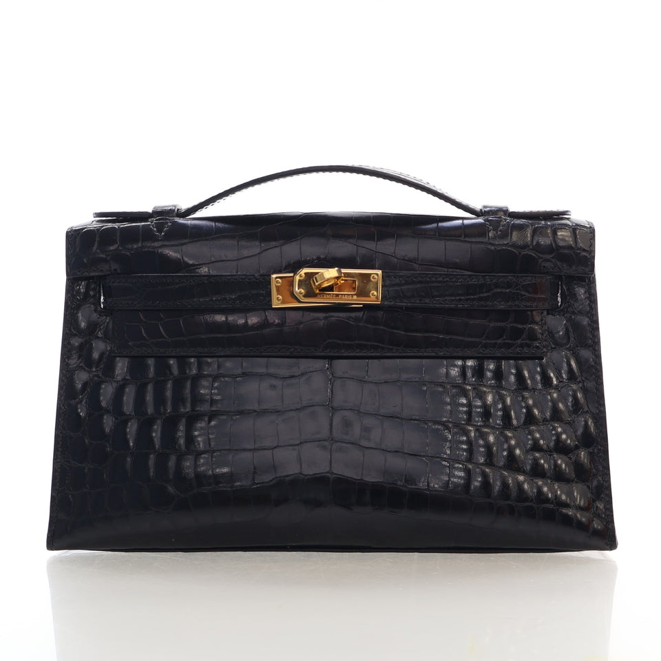 Hermes Vintage Noir Niloticus Crocodile Kelly Pochette
