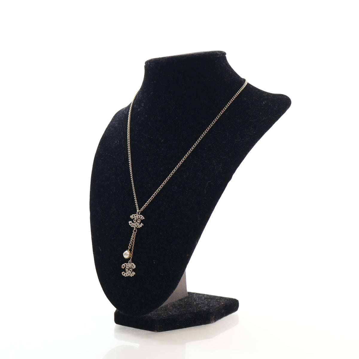 Vintage Chanel Necklace Pearl Chain CC Drop, front view