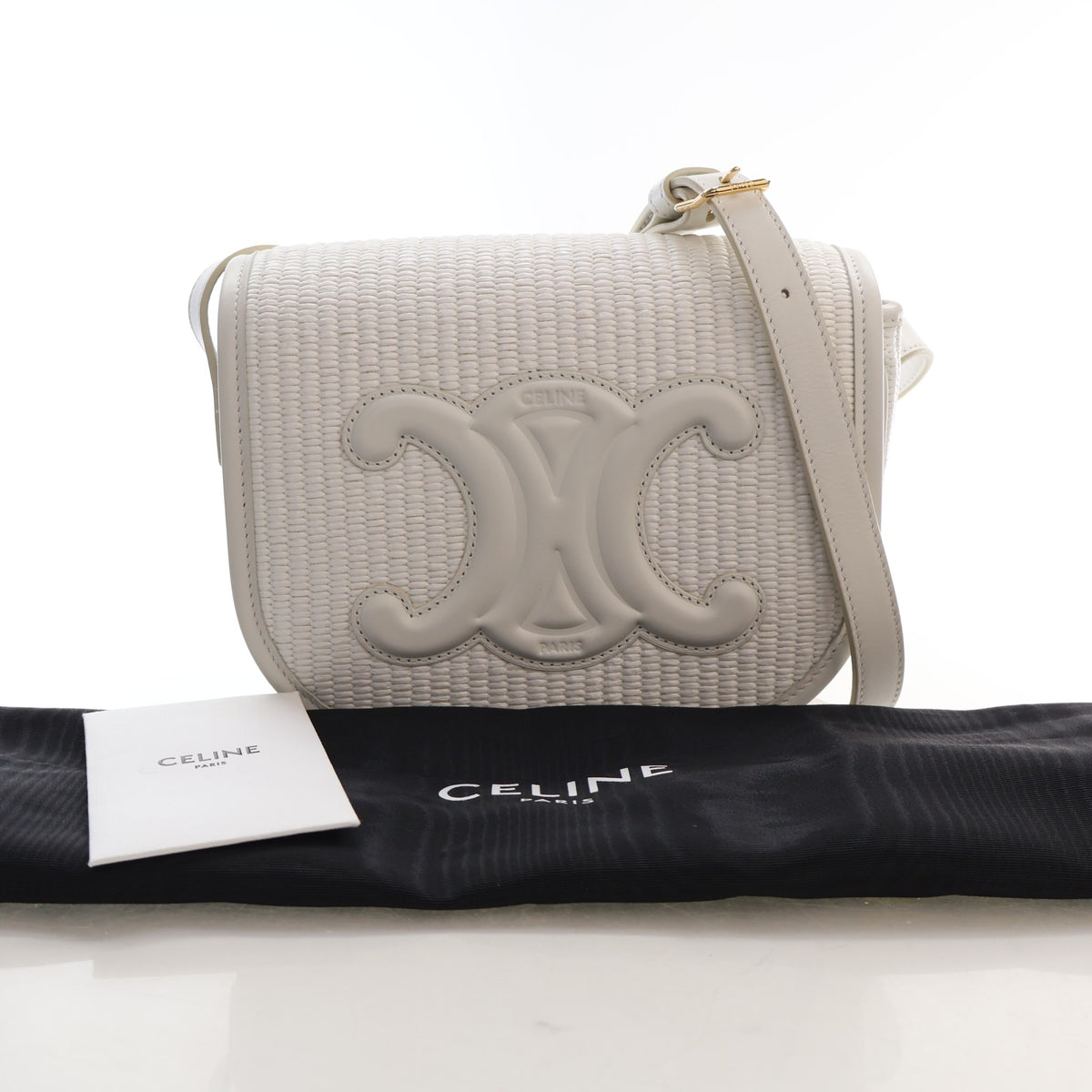 Pre-Owned Celine Triomphe Raffia Folco, flat lay