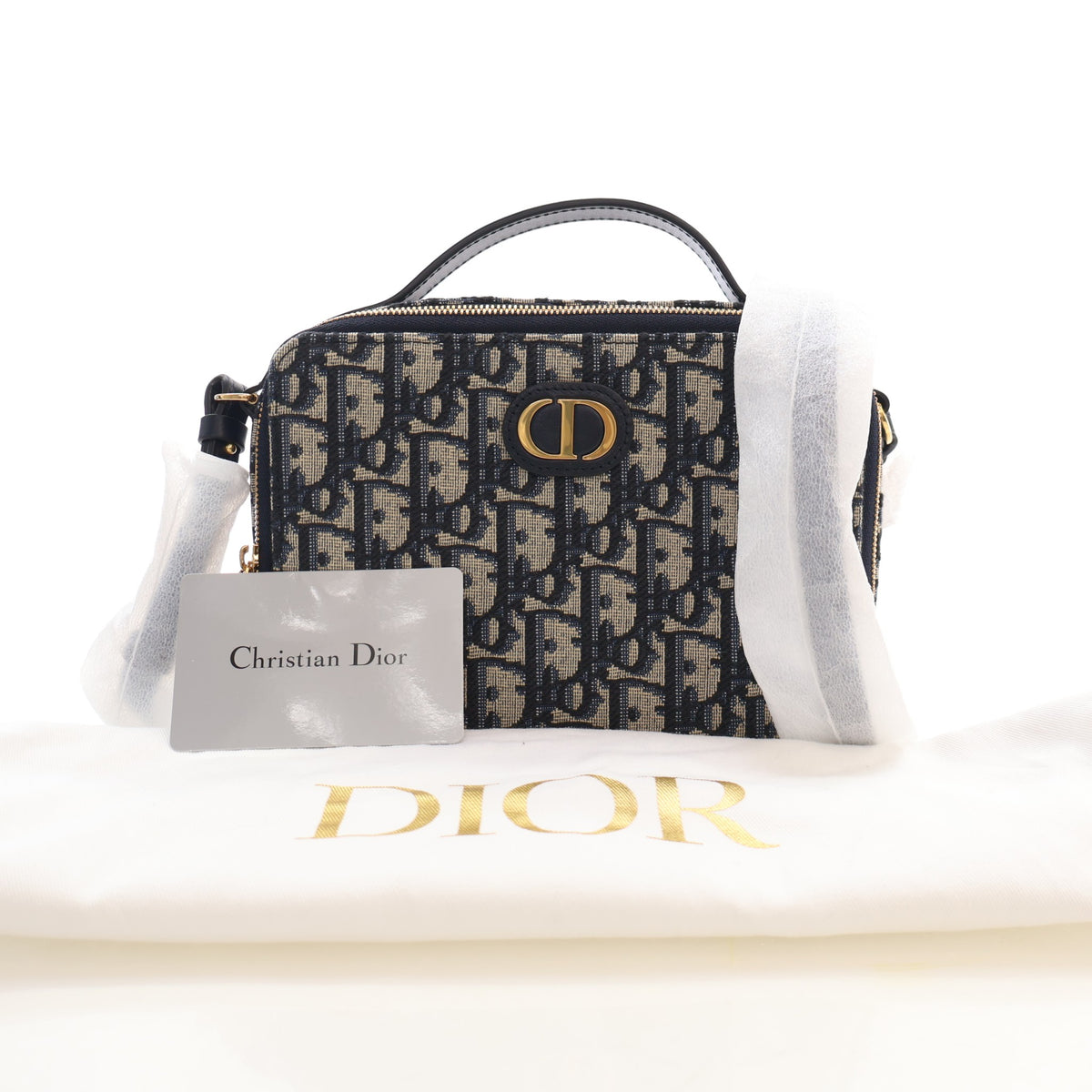 Pre-Owned Christian Dior 30 Oblique Montaigne, shown with dust bag and packaging
