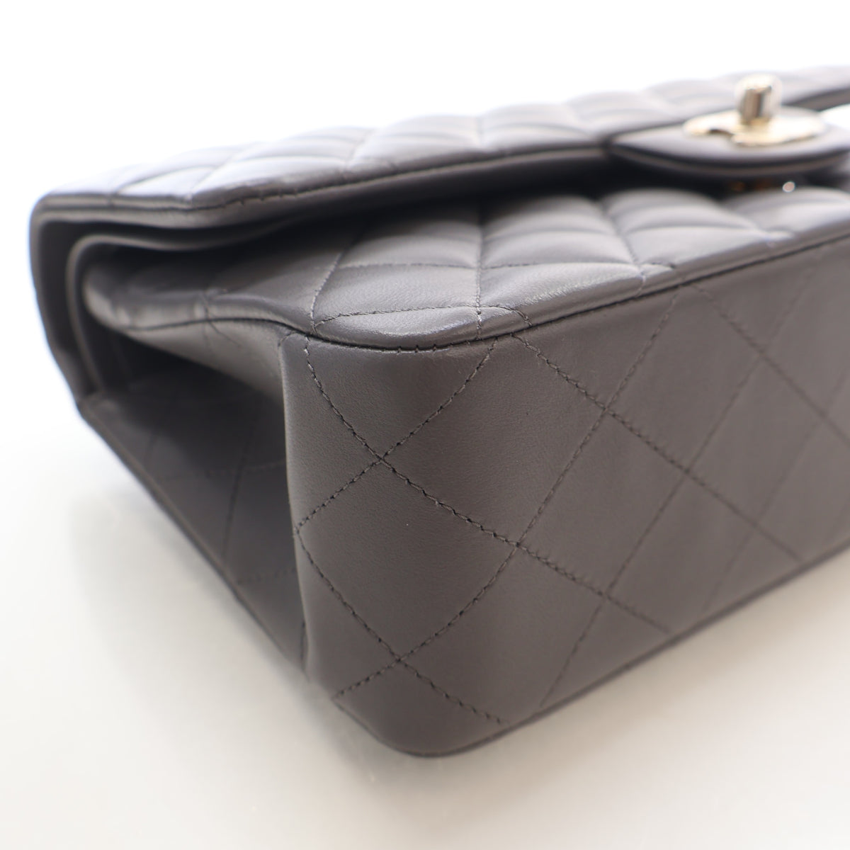 Pre-Owned Chanel Classic Double Flap Medium Lambskin Bag, side profile, photo 6 of 17