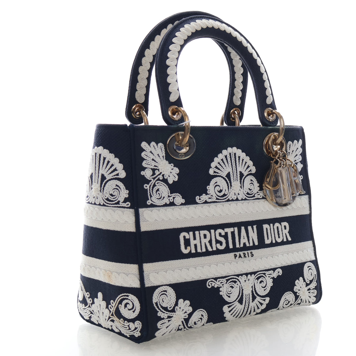 Pre-Owned Chanel Medium Christian Dior Canvas Embroidered Lady D-lite, three-quarter view