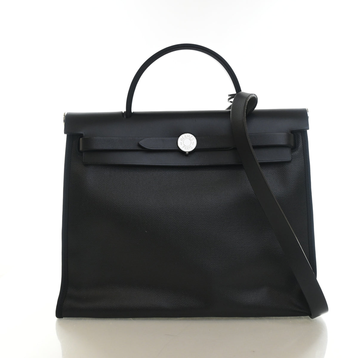 Pre-Owned Hermès Herbag 31 Noir Toile Berline Zip, front view, authenticated at Luxe Du Jour