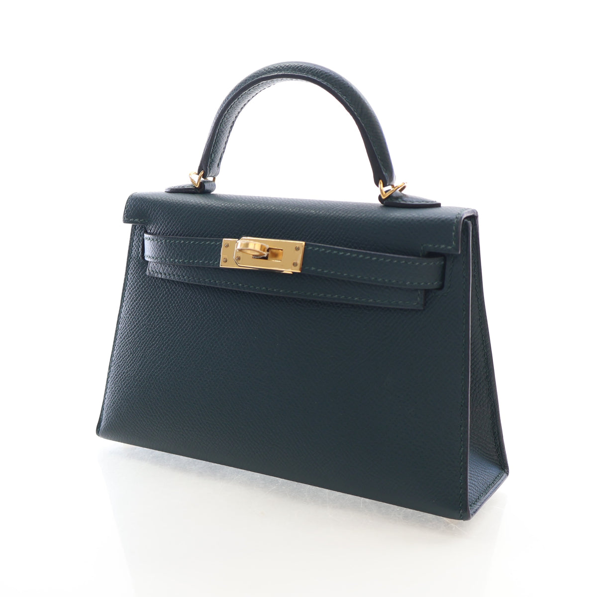 Pre-Owned Hermès Kelly Mini Vert Cyprès Epsom Leather 20, three-quarter view