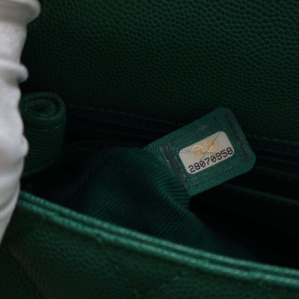 Pre-Owned Chanel Coco Handle Small Caviar Lizard Leather Bag, interior label and date code