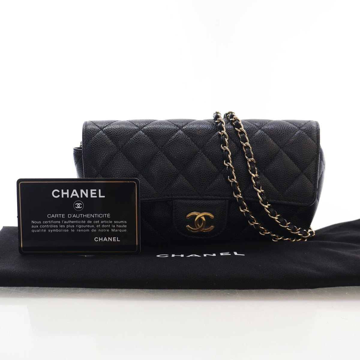 Pre-Owned Chanel Sunglasses Caviar Leather Case With Chain, front view, photo 17 of 17