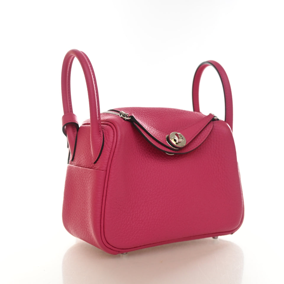 Hermès Rose Shocking Clemence Mini Lindy 20