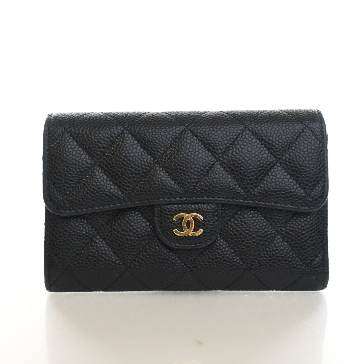 Pre-Owned Chanel Classic Flap Medium Caviar Leather Wallet, front view, authenticated at Luxe Du Jour