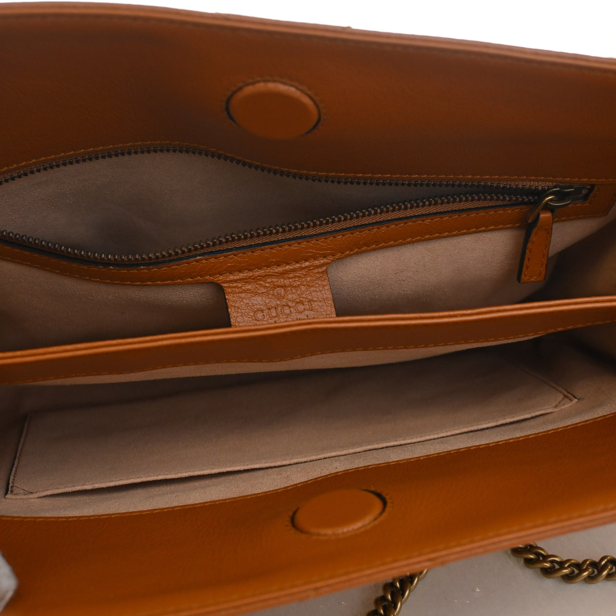 Pre-Owned Gucci Marmont Medium Calfskin Zip Tote, open interior with lining