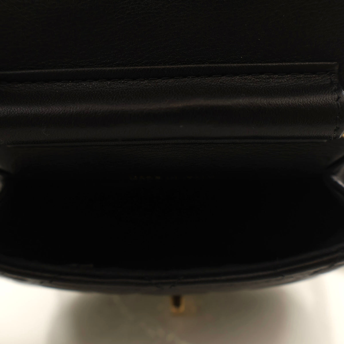 Pre-Owned Chanel Clutch Mini Lambskin Coco Mail With Chain, open interior with lining