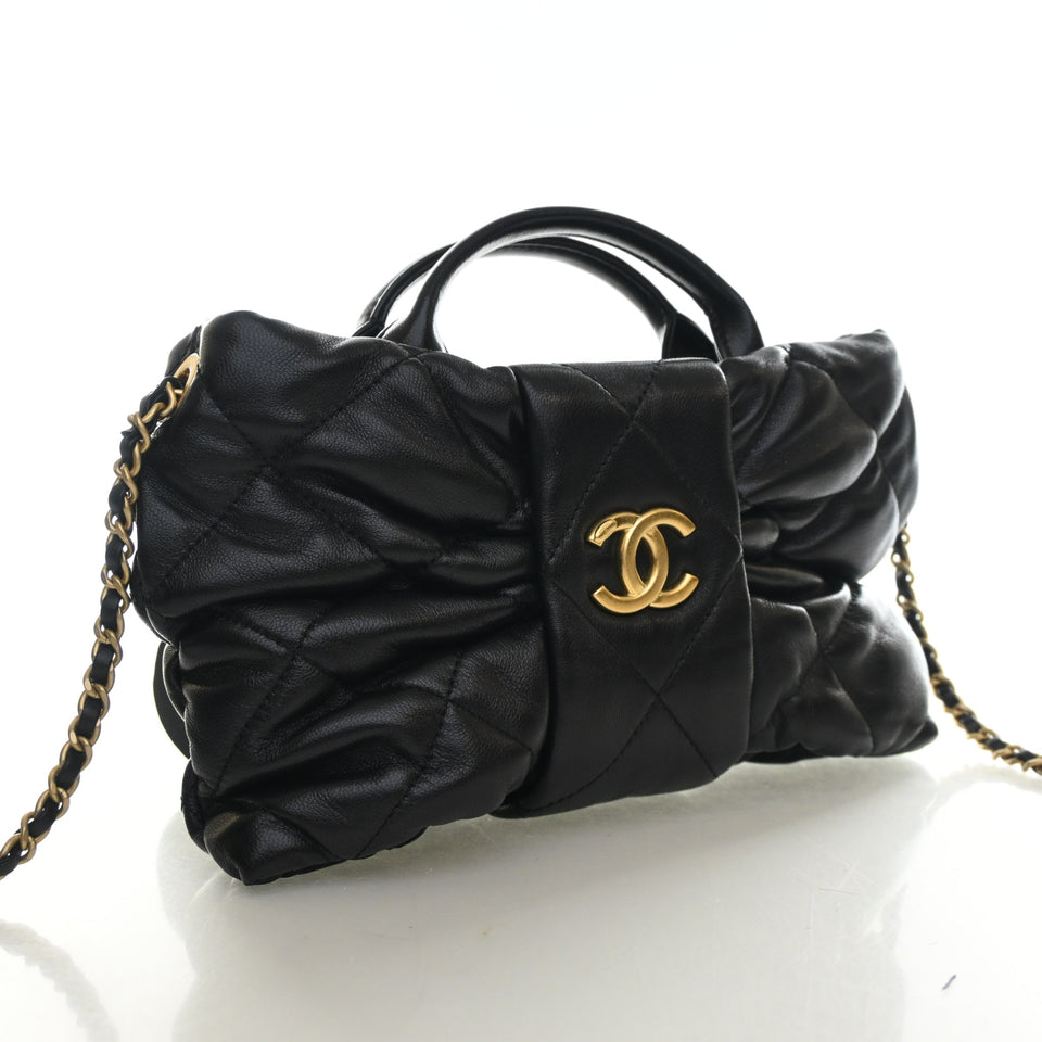 Chanel Mini Lambskin Bow Clutch With Chain