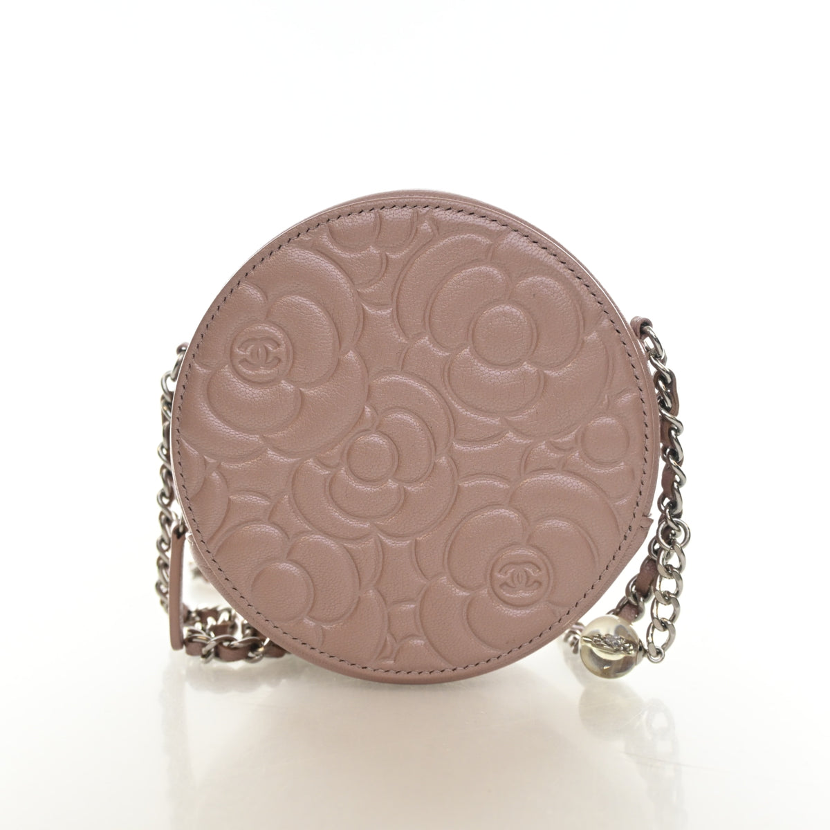 Pre-Owned Chanel Clutch Goatskin Camellia Round On Chain, front view