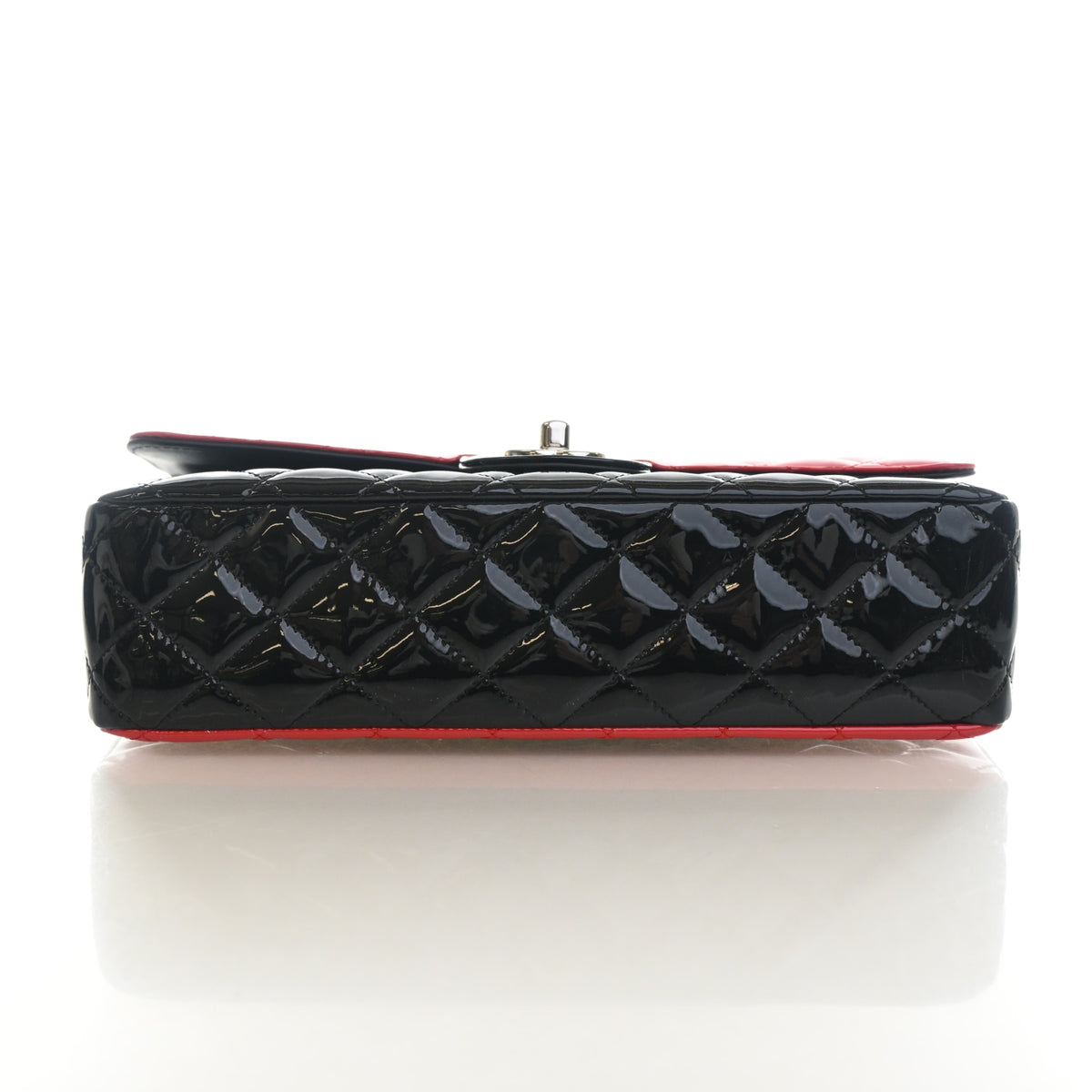 Pre-Owned Chanel Classic Double Flap Medium Patent Leather Bag, base and feet view, photo 9 of 14