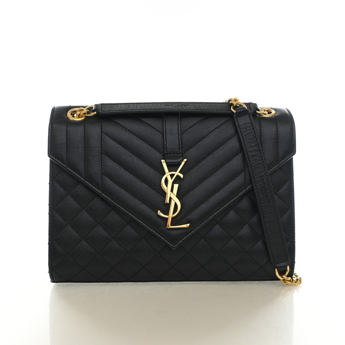 Pre-Owned Saint Laurent Flap Bag Medium Calfskin Envelope, front view, authenticated at Luxe Du Jour