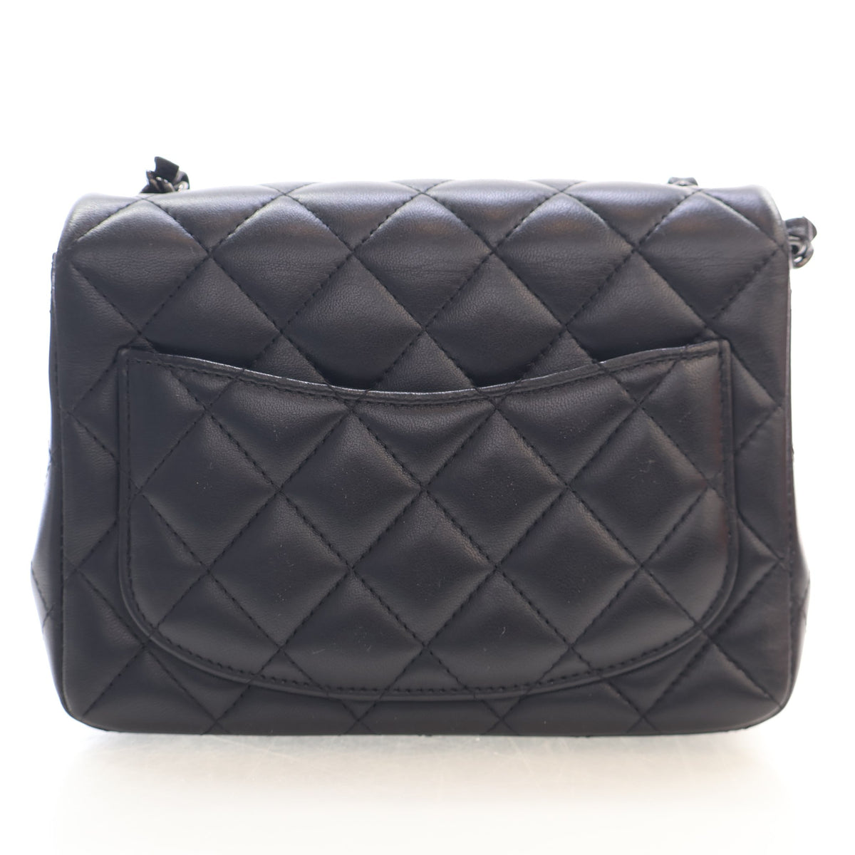 Pre-Owned Chanel Flap Bag Mini Lambskin So Black Square, back view