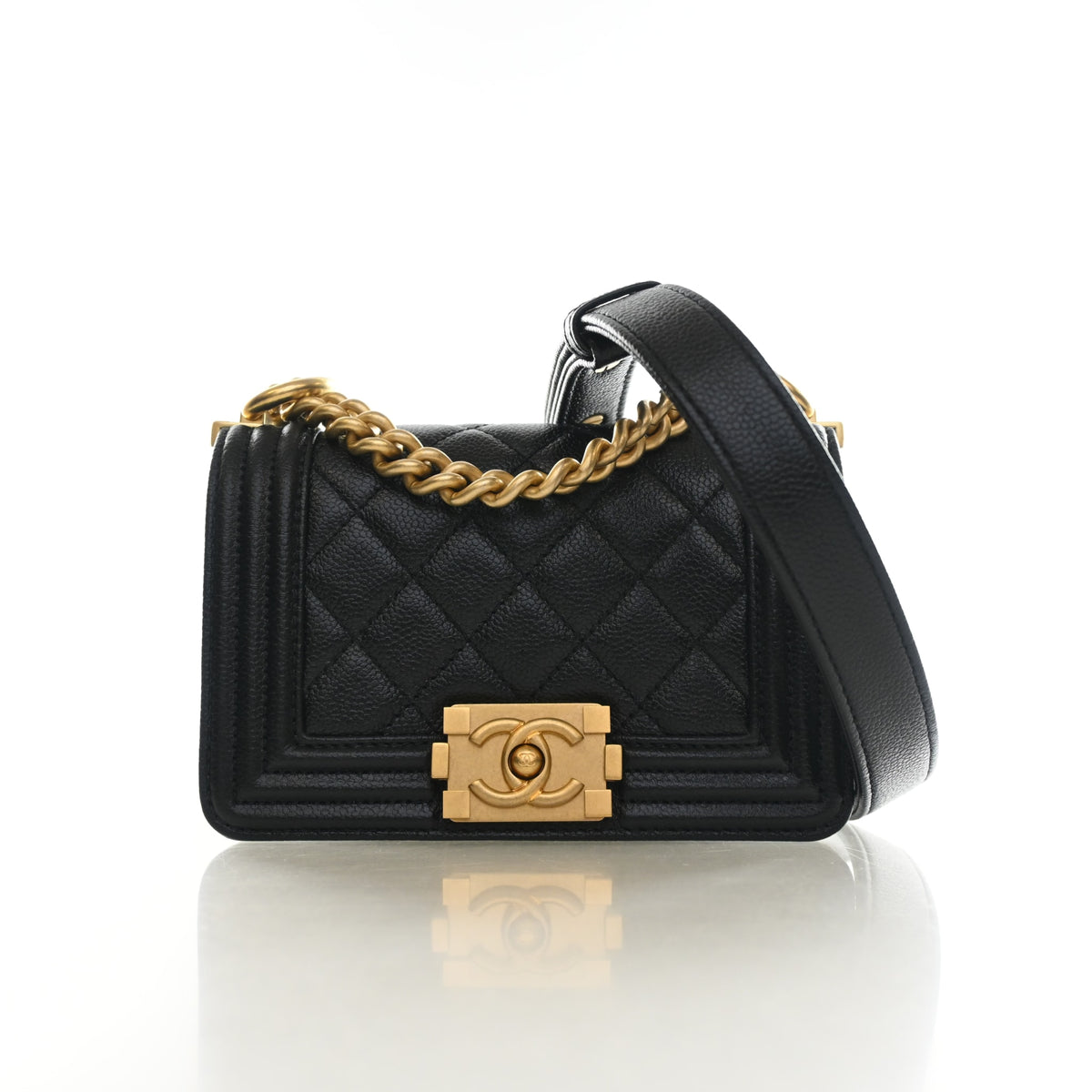 Pre-Owned Chanel Boy Bag Mini Caviar Leather, front view, authenticated at Luxe Du Jour