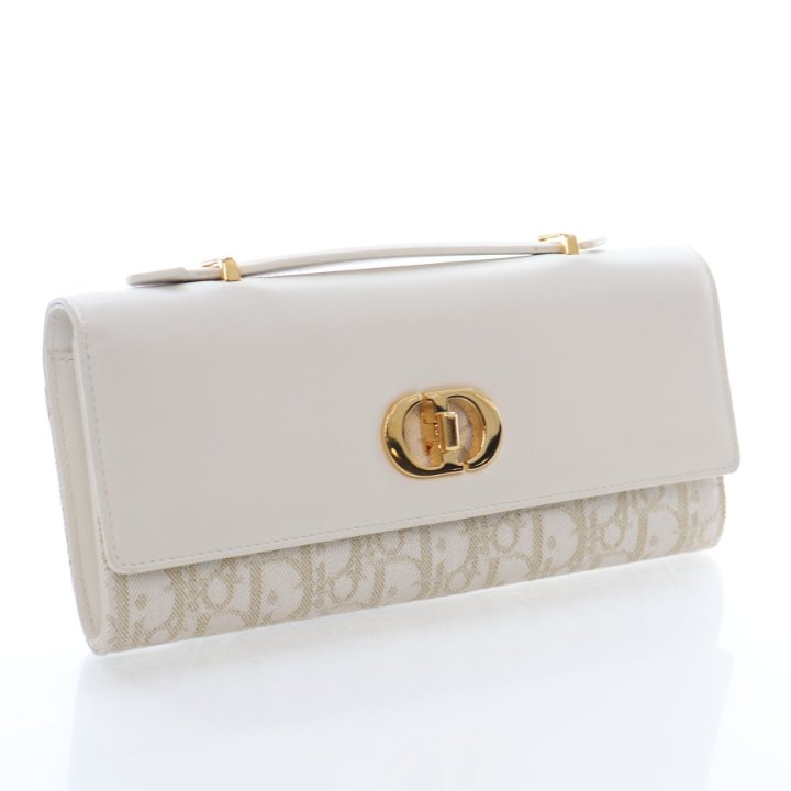 Christian Dior Medium Calfskin Oblique Canvas Miss Caro Top Handle Pouch