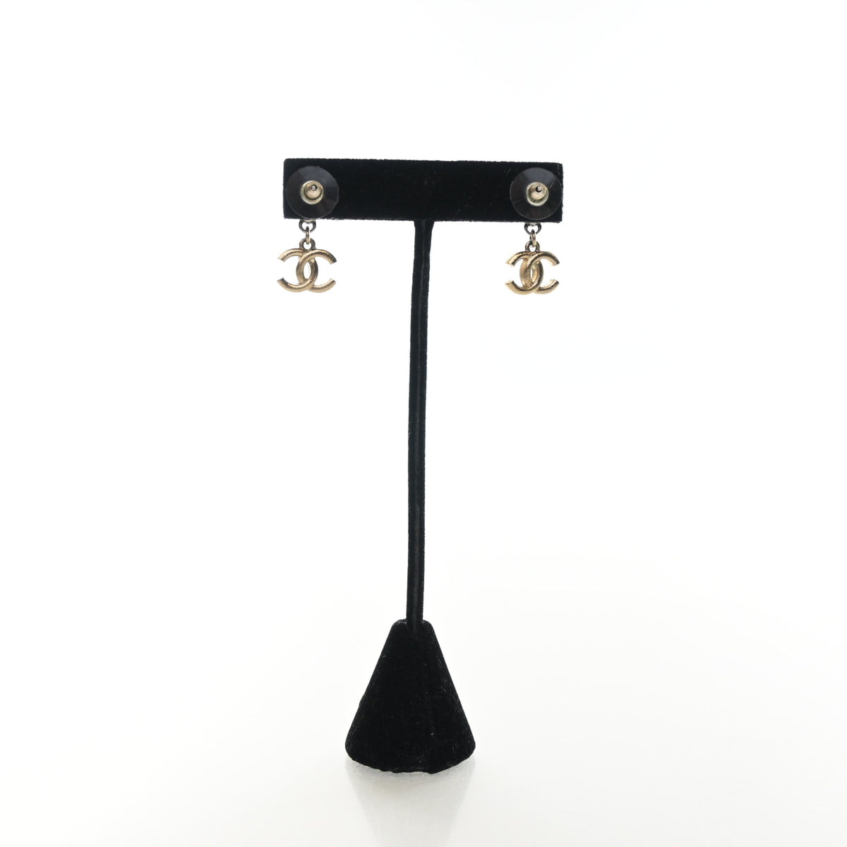 Pre-Owned Chanel Crystal Heart CC Drop Earrings, gold hardware