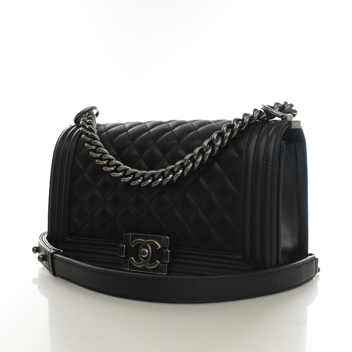 Pre-Owned Chanel Boy Bag Medium Caviar Leather, three-quarter view, photo 3 of 13