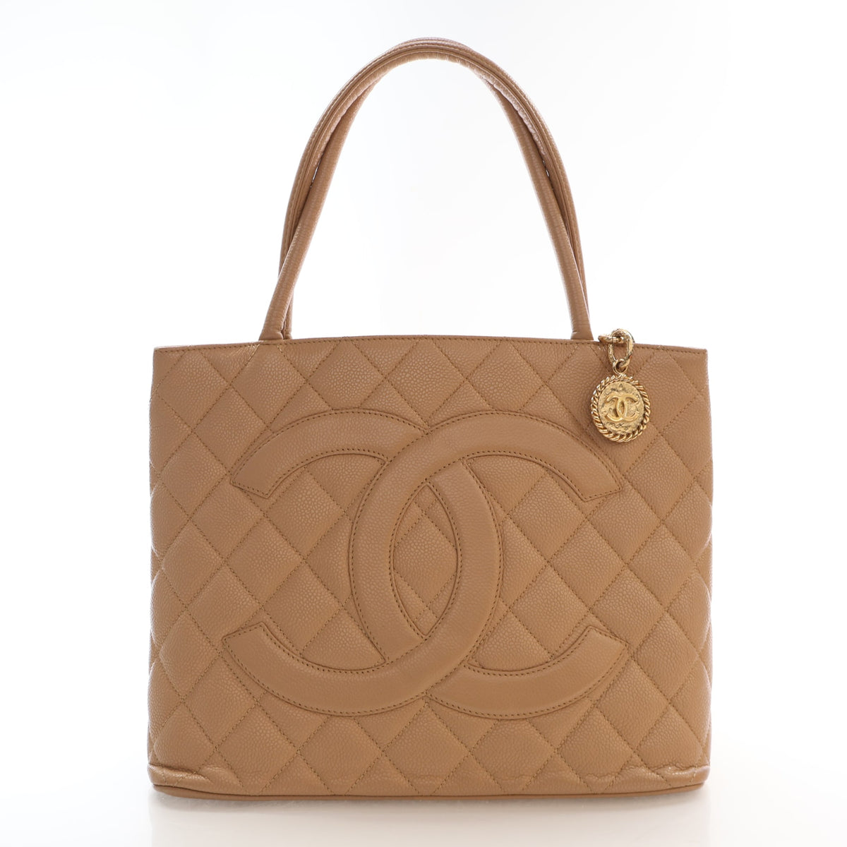Pre-Owned Chanel Tote Caviar Leather Medallion, front view, authenticated at Luxe Du Jour
