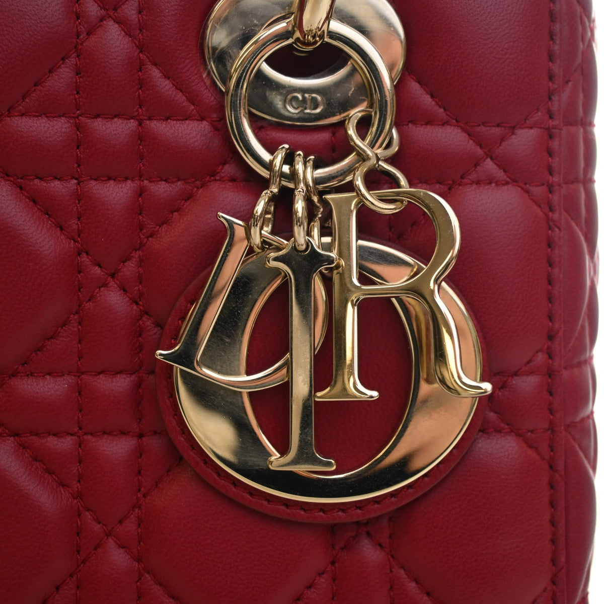 Pre-Owned Christian Dior My Lady Dior Small Lambskin Lucky Badges, gold hardware close-up