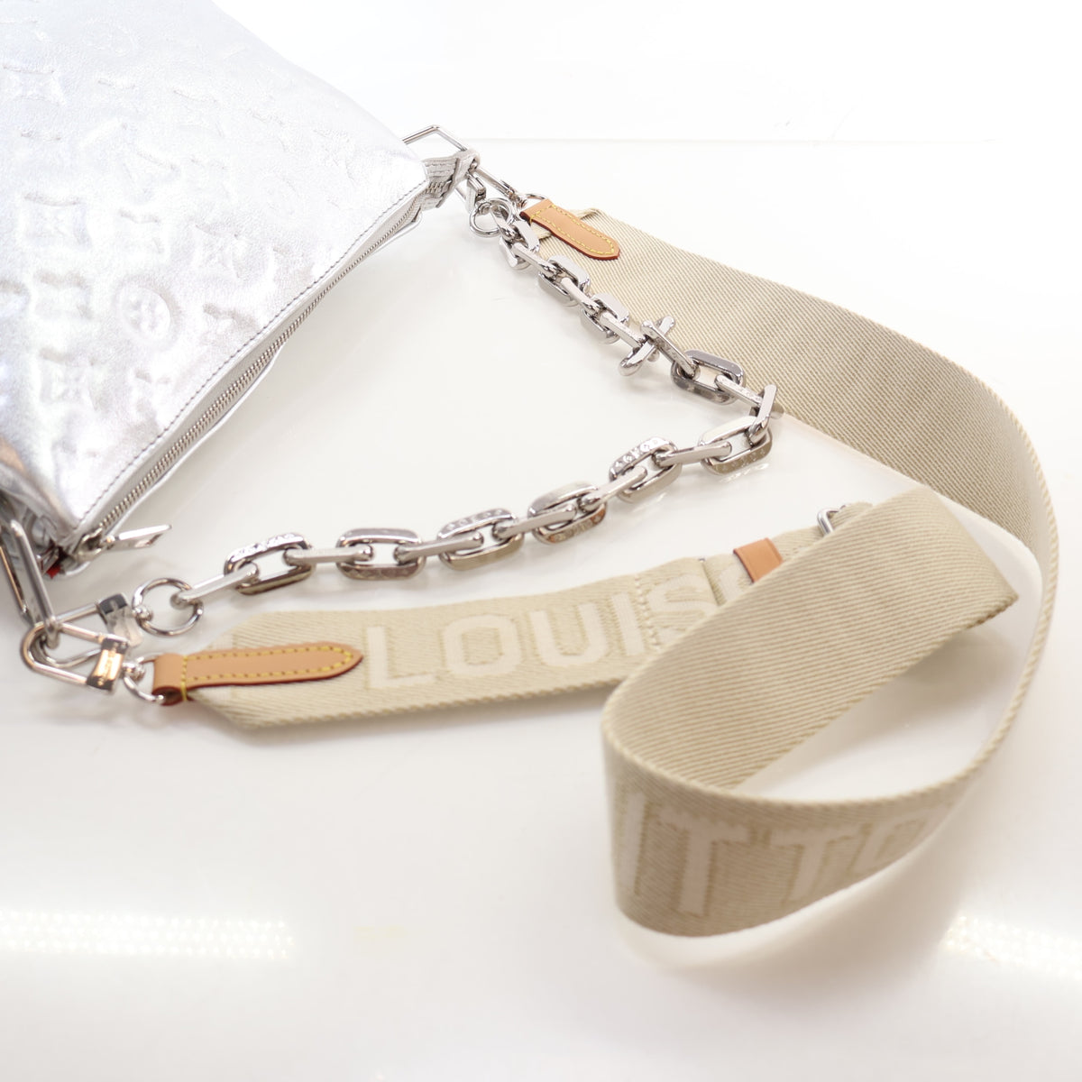 Pre-Owned Louis Vuitton PM Monogram Embossed Lambskin Coussin, strap and chain detail