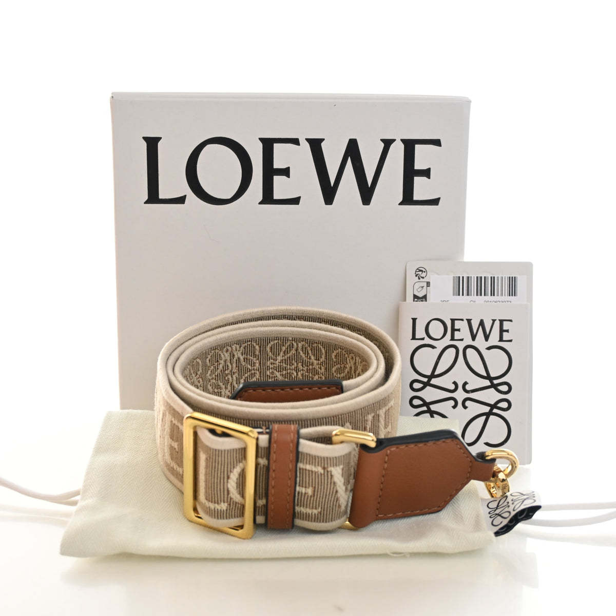 Pre-Owned Loewe Anagram Strap, shown with dust bag and packaging
