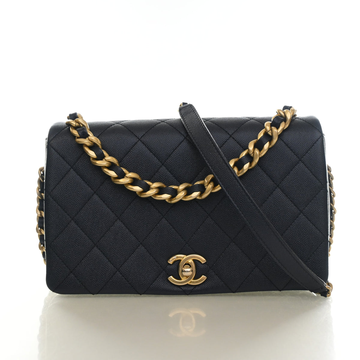 Pre-Owned Chanel Flap Bag Small Caviar Leather Fashion Therapy, front view, authenticated at Luxe Du Jour