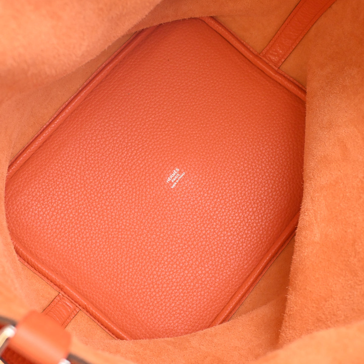 Pre-Owned Hermès Picotin Lock 26 Orange Clemence Leather, open interior with lining