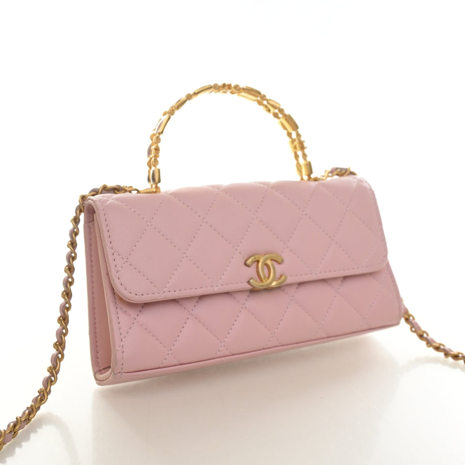 Chanel Lambskin Top Handle Phone Holder With Chain