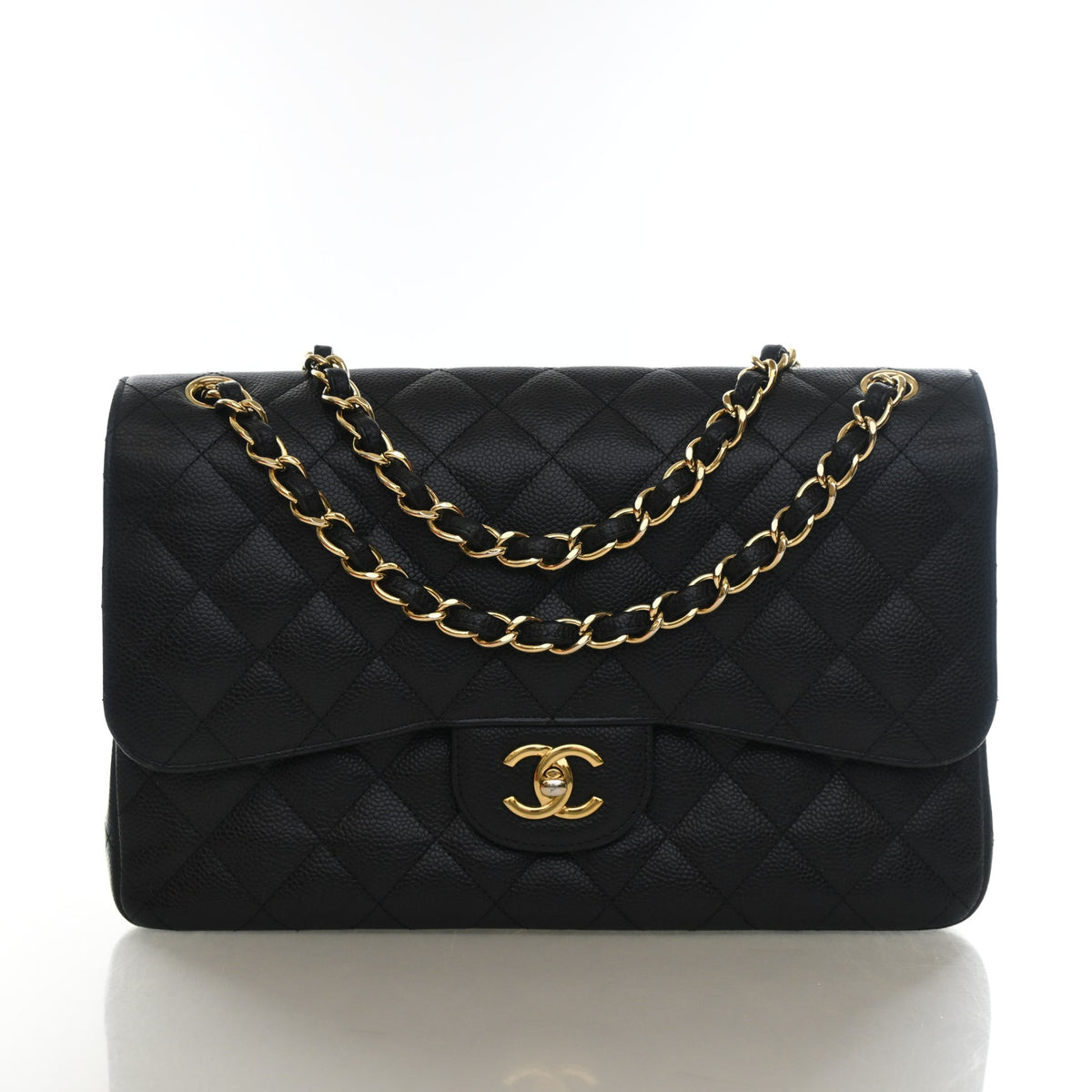 Pre-Owned Chanel Classic Double Flap Jumbo Caviar Leather Bag, front view, photo 1 of 20