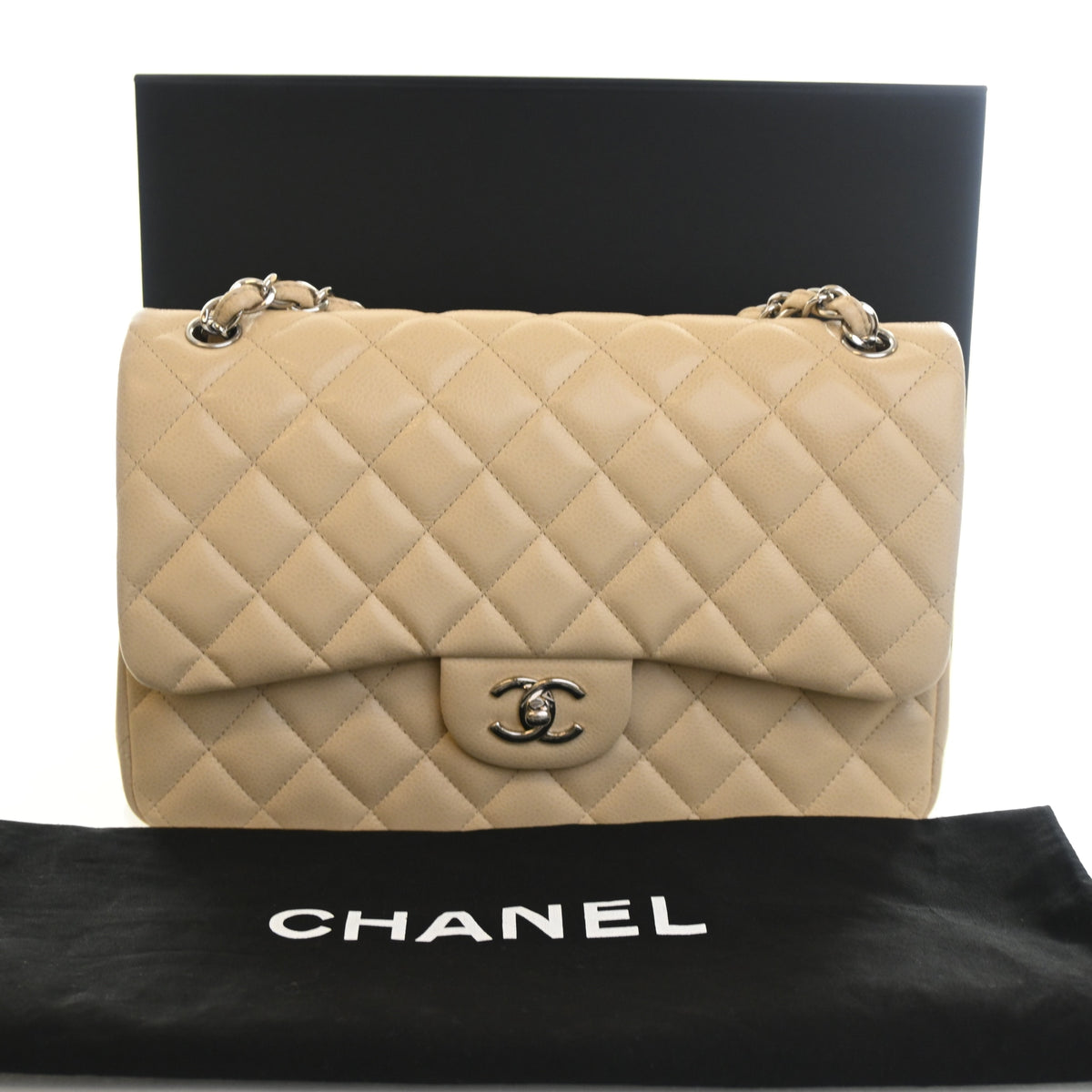Pre-Owned Chanel Classic Double Flap Jumbo Caviar Leather Bag, front view (11)