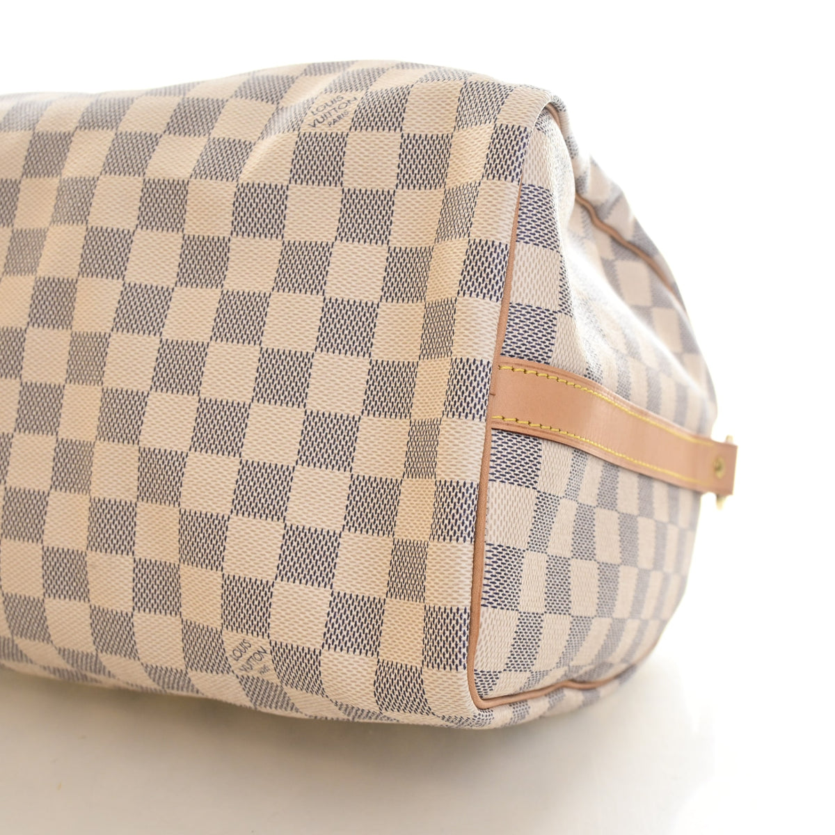 Pre-Owned Louis Vuitton Speedy Bandouliere 30 Damier Azur, base and feet view, photo 11 of 12