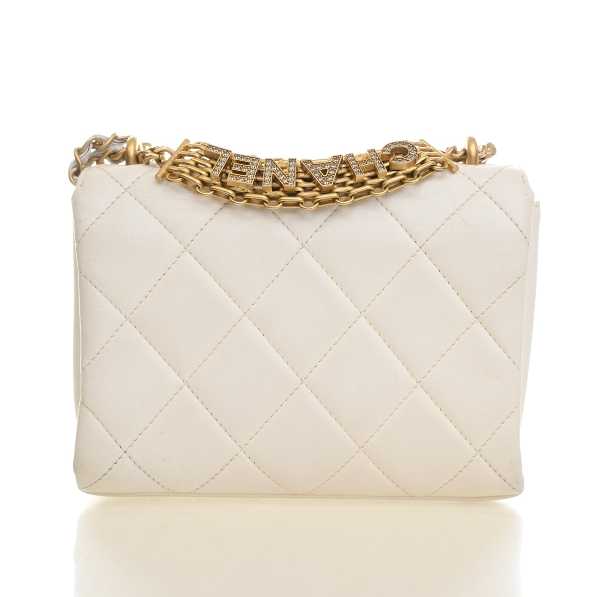 Pre-Owned Chanel Flap Bag Small Lambskin CC Crystal Logo, back view