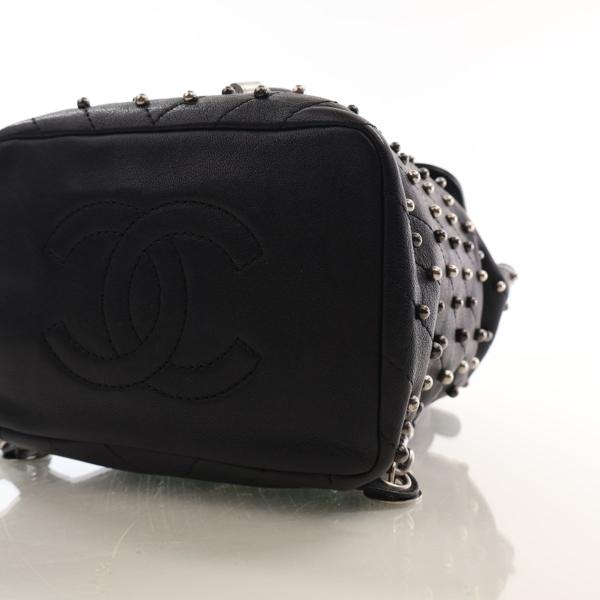 Pre-Owned Chanel Backpack Lambskin Stud Wars, base and feet view, photo 8 of 16