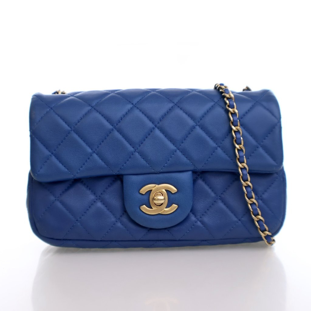 Pre-Owned Chanel Flap Bag Mini Lambskin Pearl Crush Rectangular, front view
