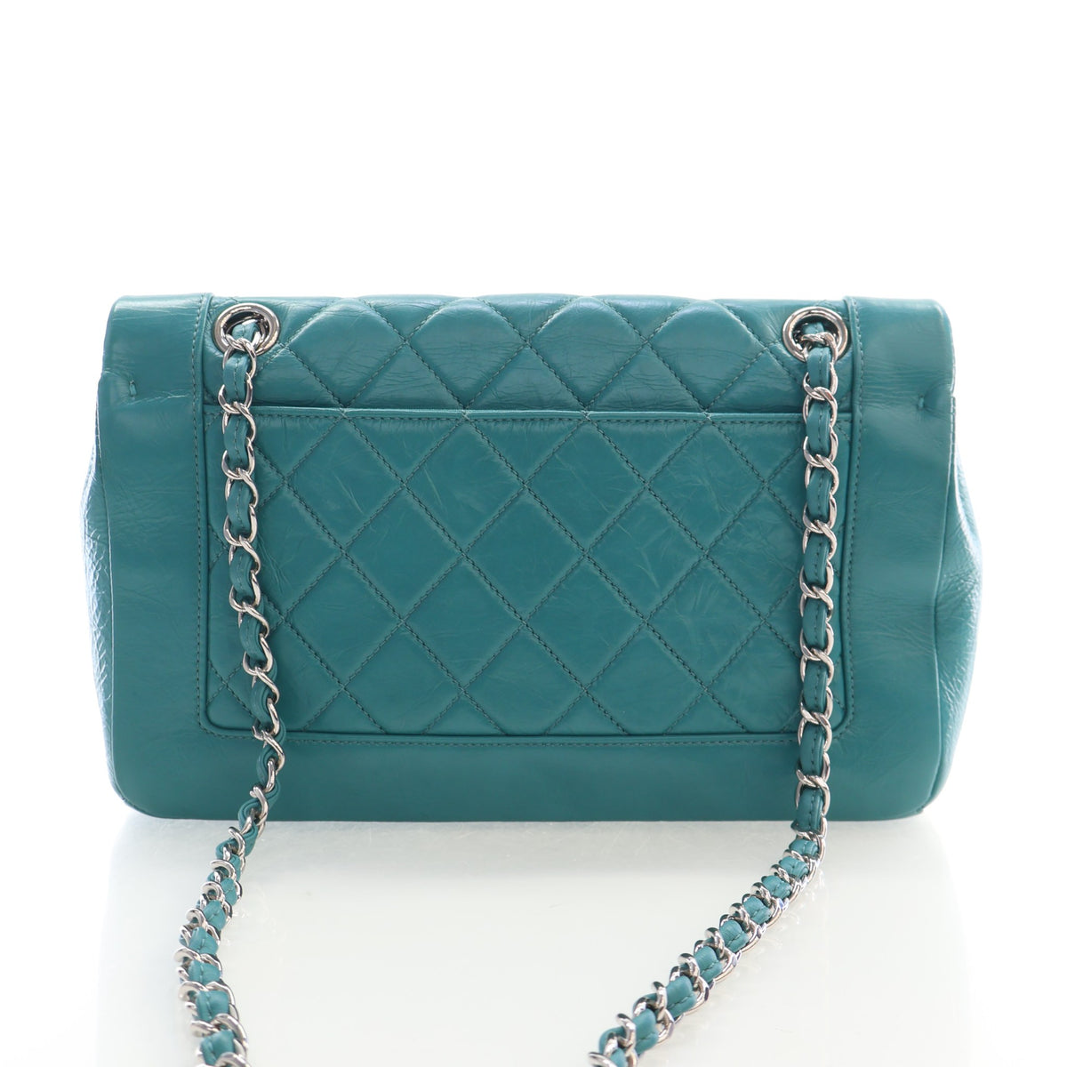 Pre-Owned Chanel Flap Bag Medium Crumpled Calfskin CC Full, back view, photo 11 of 17