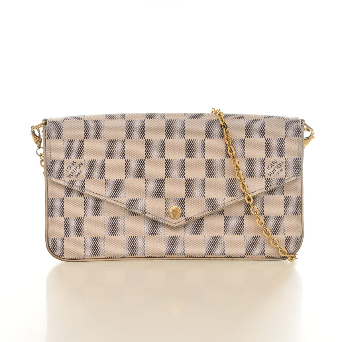 Pre-Owned Louis Vuitton Pochette Damier Azur Felicie, front view, authenticated at Luxe Du Jour
