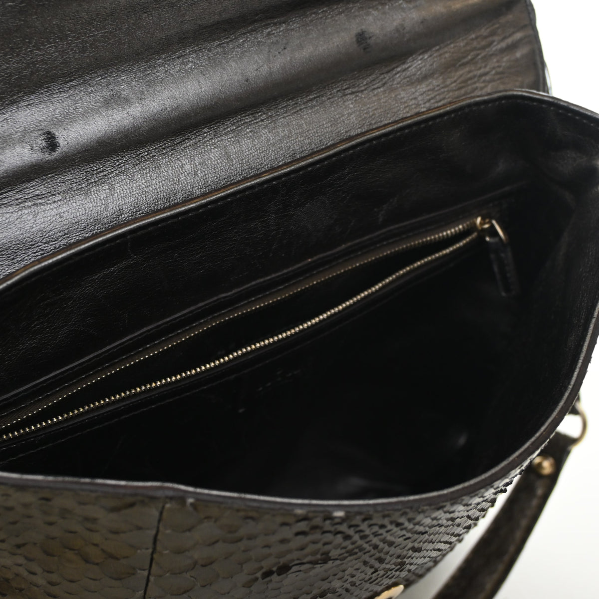 Pre-Owned Gucci Python Britt Messenger Bag, open interior with lining, photo 20 of 23